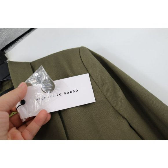 NWT‎ Michael Lo Sordo Crop Blazer Womens 6 One Button Cotton Green peak lapel - Picture 4 of 13